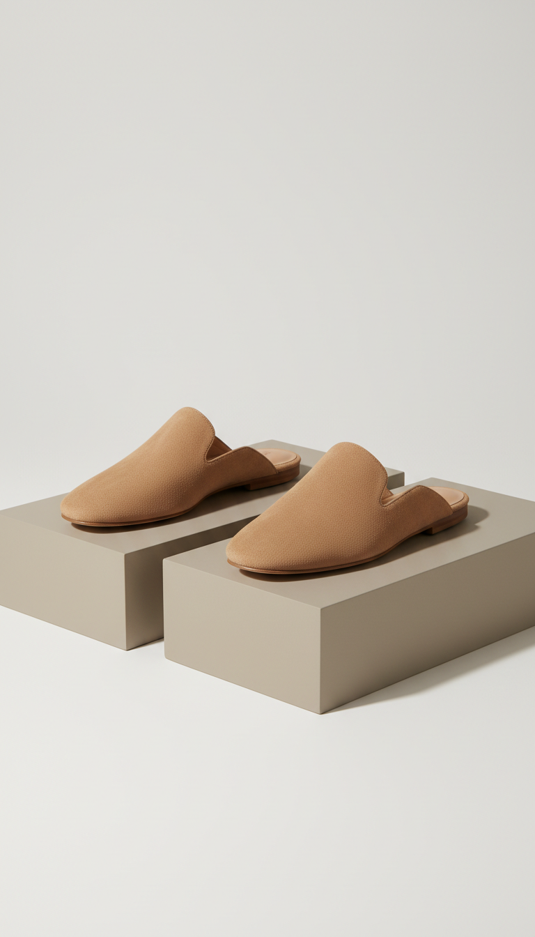 Muted camel suede slippers