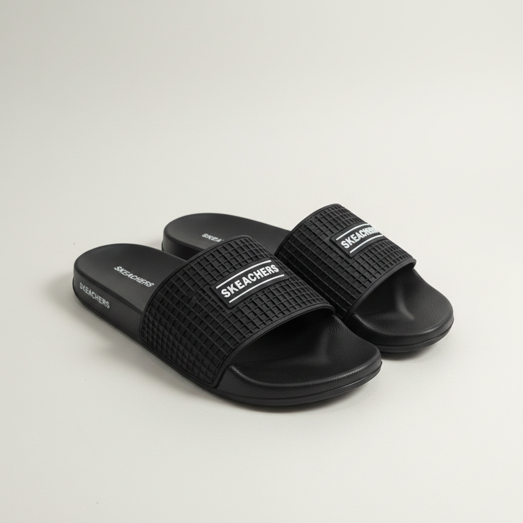 Skeachers Black Slide Sandals